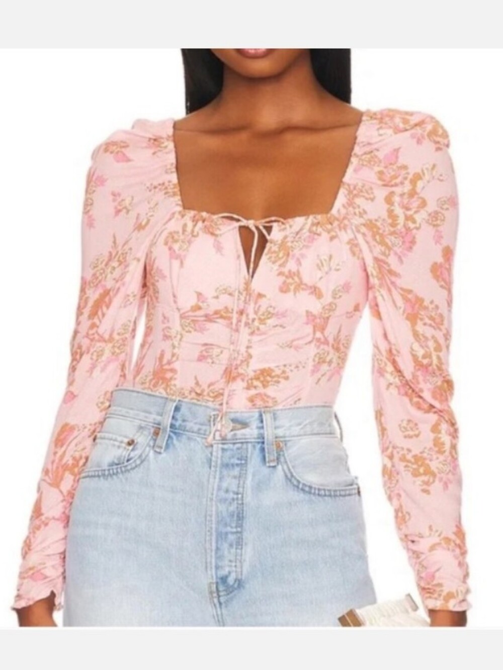 Free People Hilary Floral Top In Pink Combo Long Sleeve